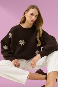 Isle of Mine Miru Stitch Flower Jumper Chocolate