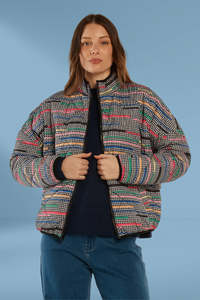 Betty Basics Finch Reversible Jacket Rainbow Houndstooth Black