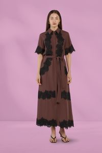 Best Sellers: Fate and Becker Cyra Linen Lace Dress Chocolate