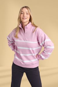 Clear Winter: Elm Freedom 1/4 Zip Crew Pink White Stripe