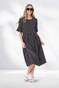 Clearance: Lemon Tree Madonna Dress Black White Stripe