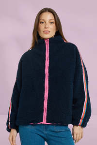 Deep Winter: Betty Basics Aubrey Fleece Jacket Navy Rainbow