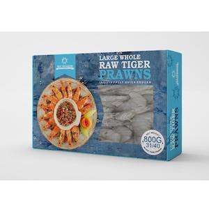 Frozen Whole Raw Black Tiger Prawns 31/40 800g