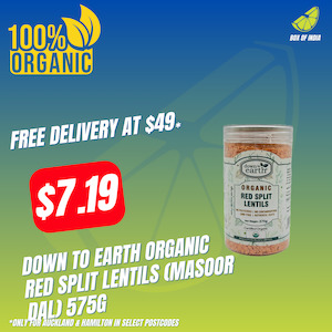 Organic: Organic Red Split Lentils (Masoor Dal) 575g (Down To Earth)