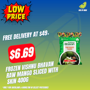 South Indian Frozen: Frozen Vishnu Bhavan Raw mango Sliced With Skin 400g