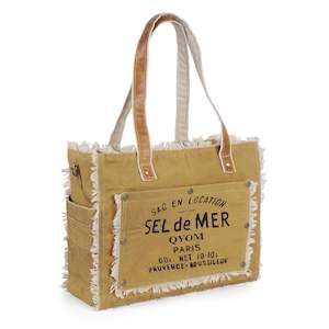Handcrafted Bags Collection Multi Purpose Bags: SEL de MER Qyom Paris Canvas Bag Brown