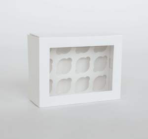 12 Mini Cupcake Boxes with Clear Window - Gloss White