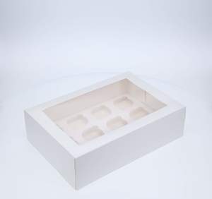 12 Regular Tall Cupcake Boxes with Clear Window - Gloss White