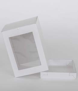 8” x 8” x 14” Tall Height Cake Box with Front Clear Window - Gloss White