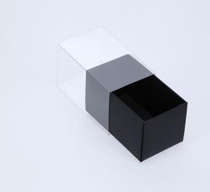 Dessert Boxes: 3 Macaron Dessert Box with Clear Slide Cover - Black Designer Range