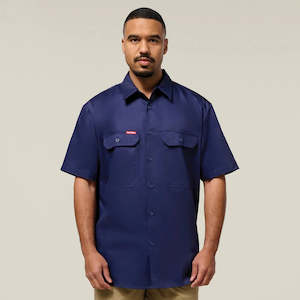 Short Sleeve Open Front Cotton Drill Work Shirt - Y07510