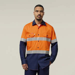 Koolgear Hi-Visibility Two Tone Cotton Twill Ventilated Shirt with Tape Long Sleeve - Y07978