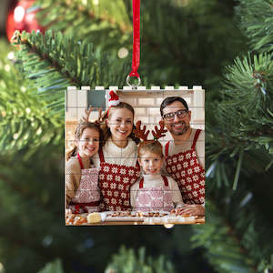Custom Accessories: Personalized Building Brick Puzzle Photo Block Christmas Ornament