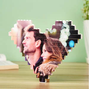 Custom Accessories: Custom Building Brick Heart Shaped Personalized Photo Block Puzzle