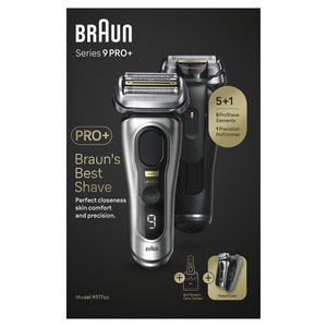 Products: Series 9 Pro+ 9577cc Wet & Dry shaver with 6-in-1 SmartCare center and PowerCase, silver