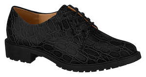 Women London Style Comfortable Shoe Low Heel in Croco Black 1317.100