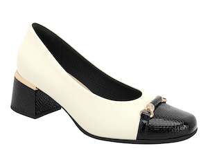 White: Piccadilly Ref: 748010 Piccadilly Court Shoe! Slip into style with this wide feet-friendly stretch material, complete with a medium heel and a chic lizzard texture in classic black & white.