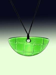 Half Rounds: Small Half Round Woven Pendant in Bright Green