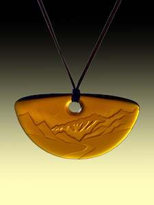 Half Rounds: Half Round Nightscape Pendant in Vintage Beer Bottle Amber