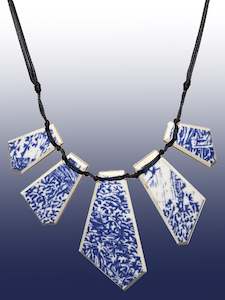 Crown Lynn: Crown Lynn Blue Ceramic Array Necklace