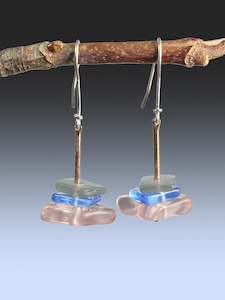 Three Drop Earrings: Three Drop Earrings in Blues and Pink