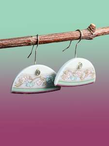 Ceramic Earrings: Gold Edge Pastel Floral Ceramic Earrings