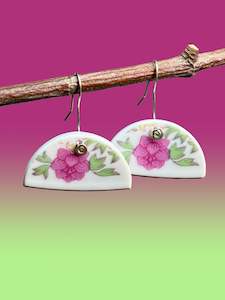 Ceramic Earrings: Gold Edge Floral Ceramic Earrings