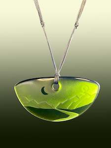 Hand Drawn Pendants: Half Round Nightscape Pendant in Green