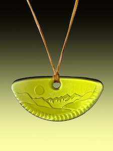 Hand Drawn Pendants: Small Half Round Nightscape Pendant in Warm Green