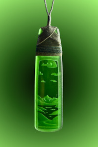 Men: Green Cloudy Landscape Pendant