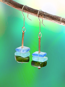 Three Drop Earrings in Blues and Green