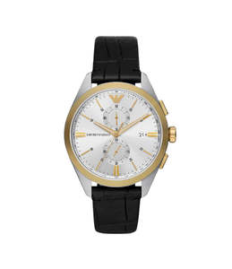 Emporio Armani: Emporio Armani - Chronograph Men's Two Toned Watch With Black Leather Strap