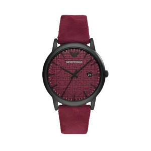 Emporio Armani -  Three-Hand Burgundy WITH BLACK LEATHER STRAP