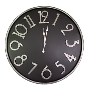 Barometers: Wall Clock - Black Clock With Silver Numbers