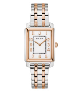 Bulova: Bulova - Ladies Two-Tone IP Stainless Steel Analog Watch with White Dial