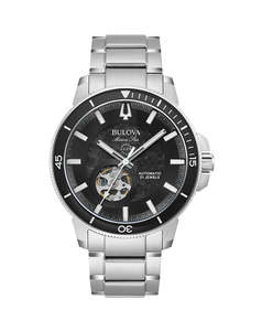 Bulova: Bulova - Men's Marine Star Automatic Watch Silver/Black