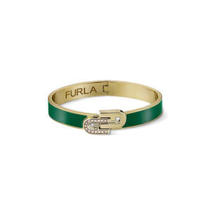 Furla Jewellery: Furla Jewellery - Green Enamel/Gold Double Arch Bangle