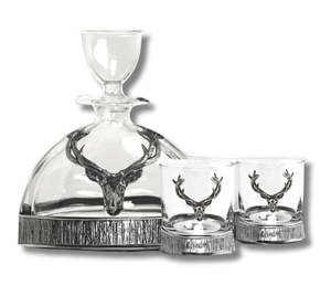 English Pewter Company - 570ml Majestic Stag Crystal & Pewter Decanter & Tumbler Set