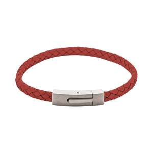 Cudworth - Braided Suede & Steel Calabria Bracelet, 21.5cm x 6mm, Flame