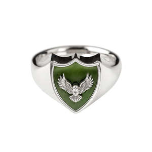 Him: Nick Von K - Pounamu Owl Crest Signet Ring in Sterling Silver