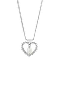 Her: Karen Walker - Flaming Heart Necklace with Fresh Water Pearl Silver