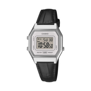 Casio - Retro Sliver Digital With Black Leather Strap