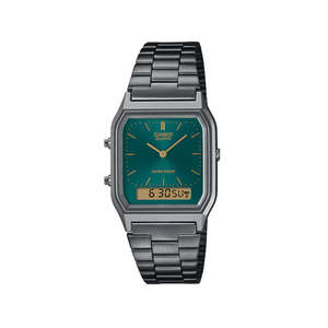 Casio: Casio - Classic Vintage Black Stainless Steel Band Green Dial Watch