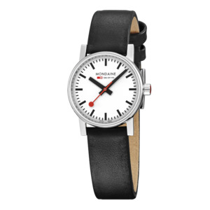 Mondaine - EVO2 Black Vegan Leather Strap White And Black DIal