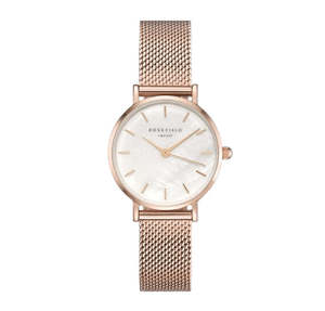 Her: Rosefield Watch - 'The Small Edit' White Dial & Rose Gold Mesh Watch