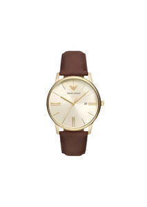 Emporio Armani - Brown Leather Gold Case Watch