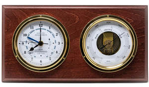 Barometers: Fischer - Mahogany & Brass Barometer & Tide Clock Combination