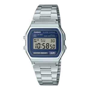 Casio - Retro Silver & Blue Dial Digital Watch