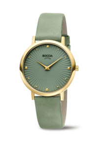 Boccia - Titanium Gold Watch With Leather Green Strap