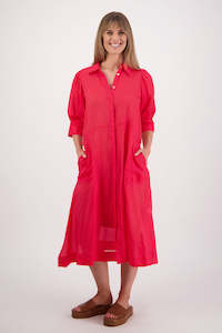Christine Red Ramie Shirt Dress